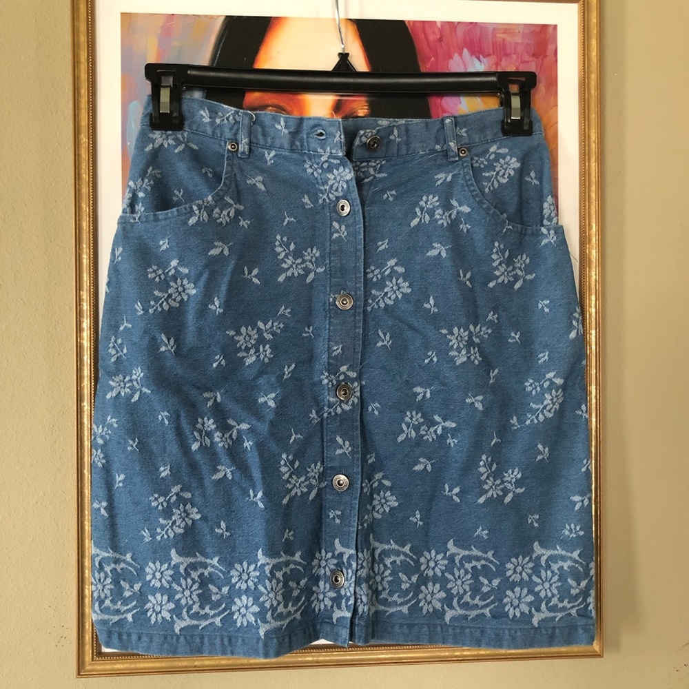 Vintage blue Jean floral skirt
